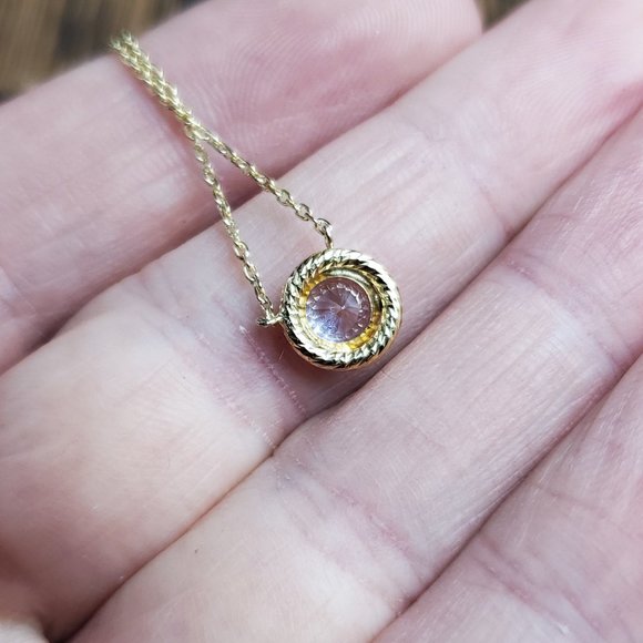 18 Inch Gold Plated Over Sterling Silver Brilliant Single Cubic Zirconia Necklac - Picture 4 of 7